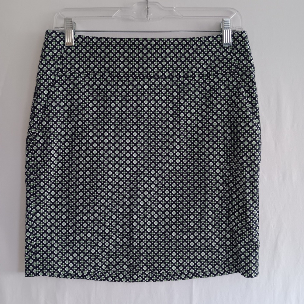 Ann Taylor Pencil Skirt Womens 4 Green Excellent Geometric Floral Cotton Stretch
